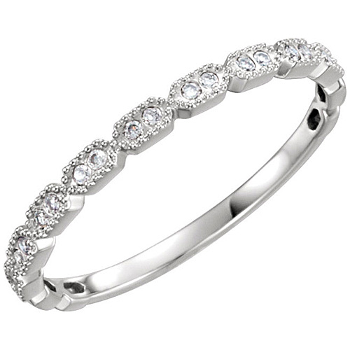 14kt White Gold .08 ct Diamond Stackable Ring with Beaded Texture