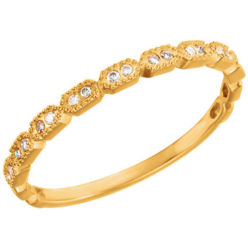 14kt Yellow Gold .08 ct Diamond Stackable Ring with Beaded Texture
