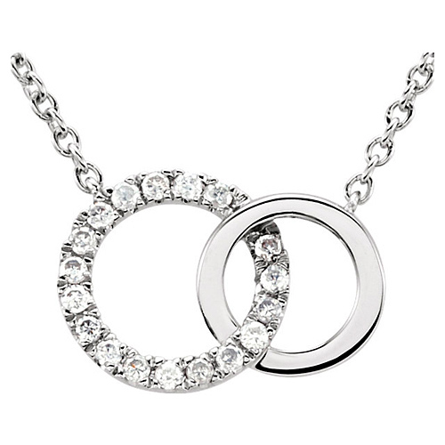 14k White Gold .06 ct tw Diamond Interlocking Circles Necklace