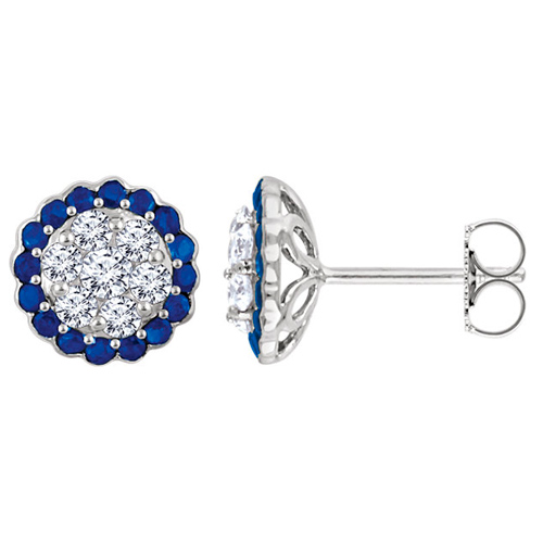 14k White Gold 5/8 ct tw Diamond Earrings with Blue Sapphire Accents