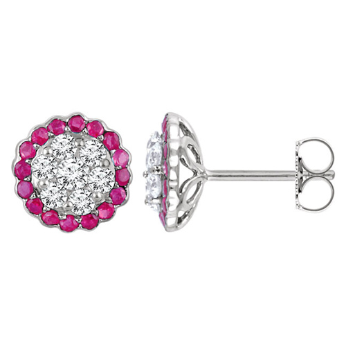 14k White Gold 5/8 ct tw Diamond Earrings with Ruby Accents
