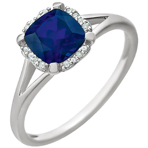 14kt White Gold 1.3 ct Chatham Sapphire Halo Ring with Diamonds