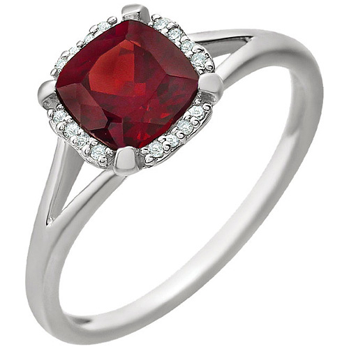 14kt White Gold 1.1 ct Garnet Halo Ring with 1/20 ct Diamonds