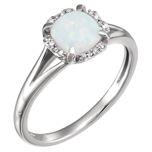 14kt White Gold 4/5 ct Created Opal Halo Ring with 1/20 ct Diamonds