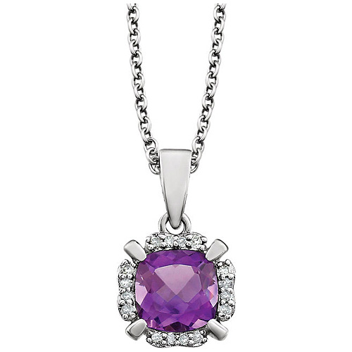 14kt White Gold 4/5 ct Cushion Cut Amethyst & Diamond Halo Necklace