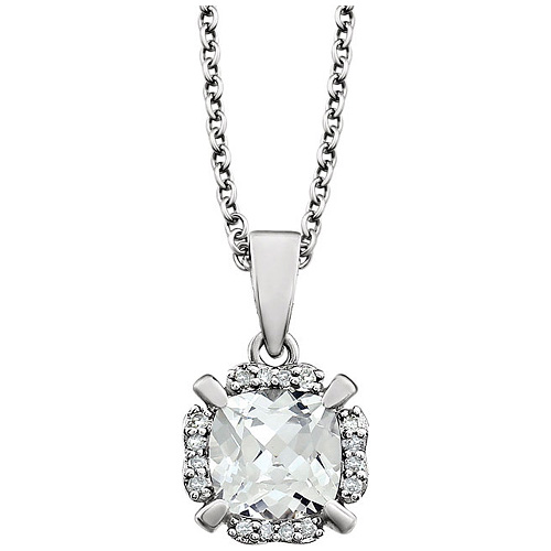 14kt White Gold 1 ct Cushion Cut White Sapphire & Diamond Necklace