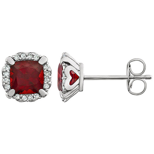 14kt White Gold 7/10 ct Cushion Cut Garnet & Diamond Halo Earrings
