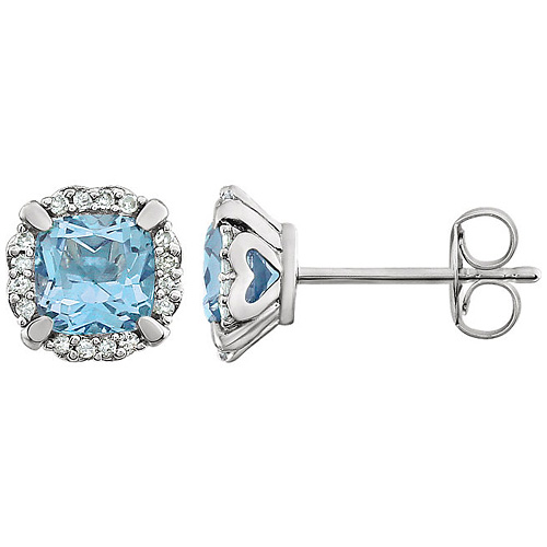 14kt White Gold 3/4 ct Cushion Cut Sky Blue Topaz & Diamond Earrings