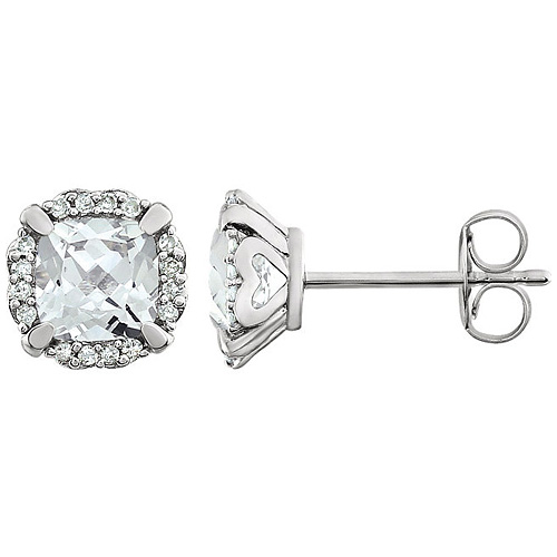 14k White Gold 3/4 ct Cushion Cut Created White Sapphire & Diamond Earrings