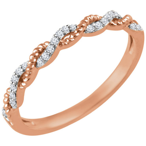14kt Rose Gold 1/12 ct Diamond Stackable Rope Ring