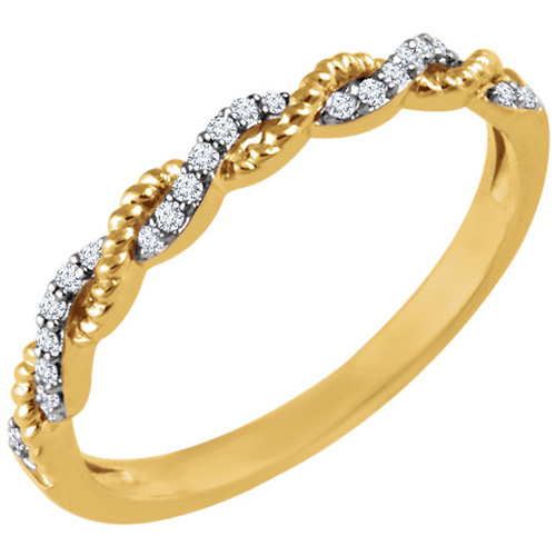 14kt Yellow Gold 1/12 ct Diamond Stackable Rope Ring