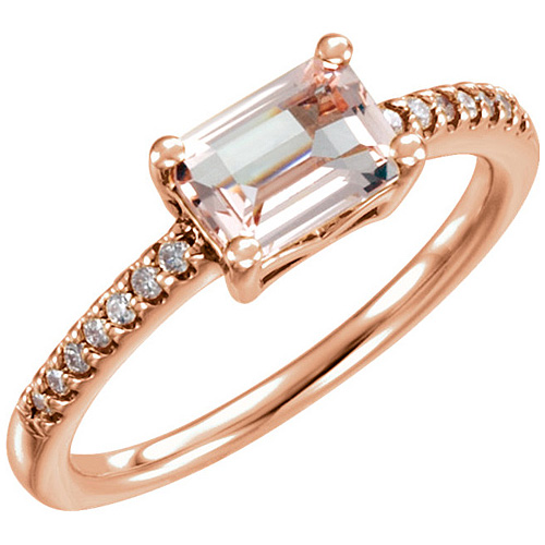 14kt Rose Gold 3/4 ct Morganite & 1/10 ct tw Diamond Ring