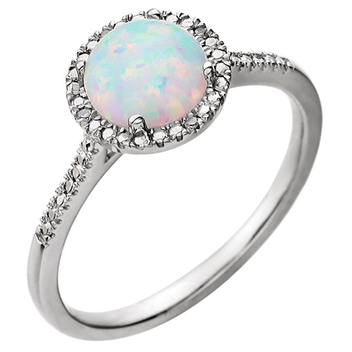 Sterling Silver Created Pink Opal and Diamond Halo Ring