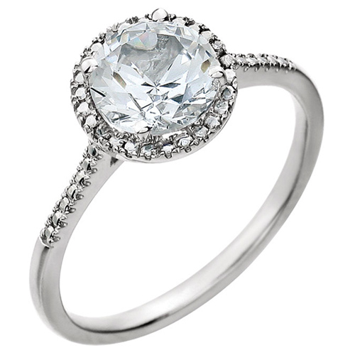 Sterling Silver Created White Sapphire and Diamond Halo Ring