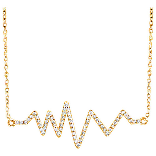 14k Yellow Gold 1/6 ct Diamond Heartbeat Necklace