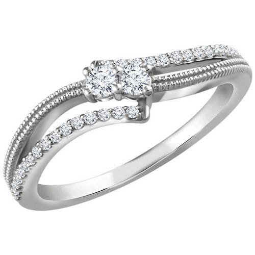 14kt White Gold 1/4 ct Diamond Two-Stone Beaded Ring
