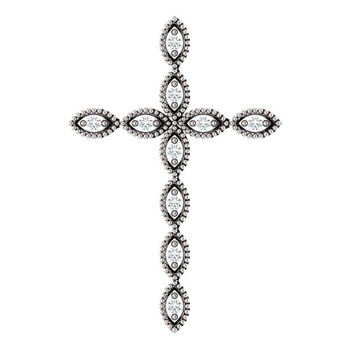 14k White Gold 1/10 ct tw Diamond Cross Pendant with Milgrain