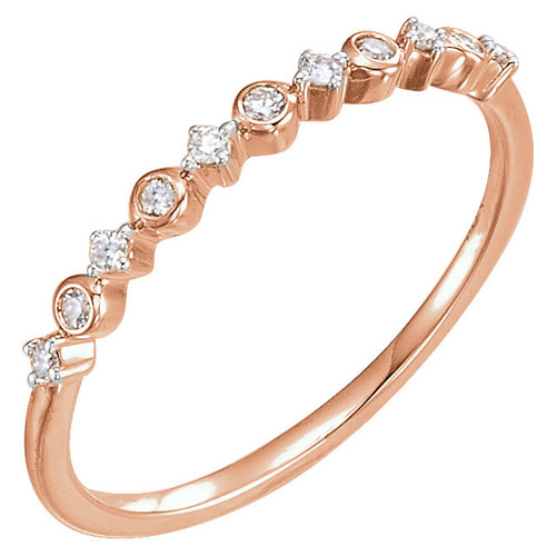 14k Rose Gold 1/10 ct Diamond Prong and Bezel Stackable Ring