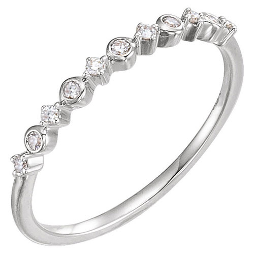 14k White Gold 1/10 ct Diamond Prong and Bezel Stackable Ring