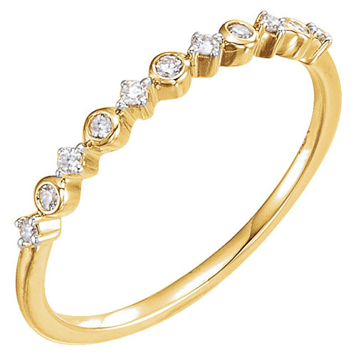 14k Yellow Gold 1/10 ct Diamond Prong and Bezel Stackable Ring