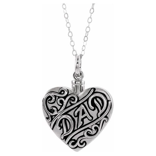 Sterling Silver Dad Heart Ash Holder Necklace 18in