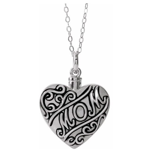 Sterling Silver Mom Heart Ash Holder Necklace 18in