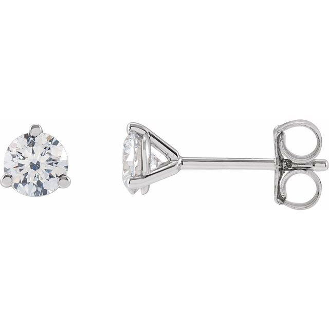 14k White Gold 1/2 ct tw Lab Grown Diamond Stud Earrings Three Prong Martini