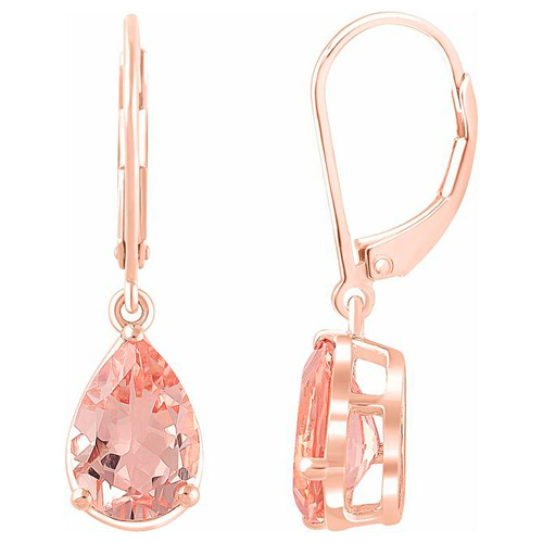 14k Rose Gold 3.6 ct Pear Morganite Leverback Earrings