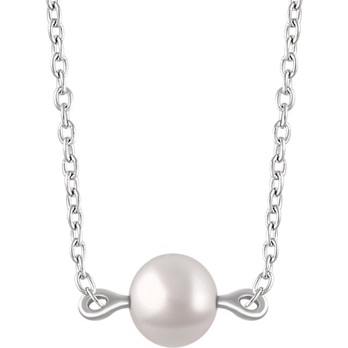 14kt White Gold 4mm Freshwater Cultured Pearl Solitaire Necklace
