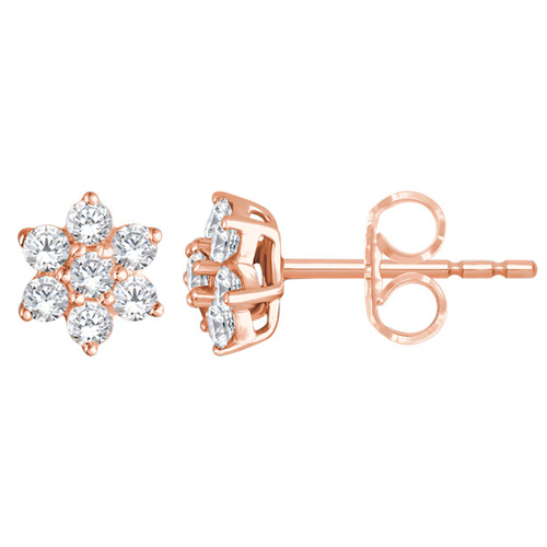 14K Rose Gold 3/8 ct tw Diamond Flower Cluster Earrings