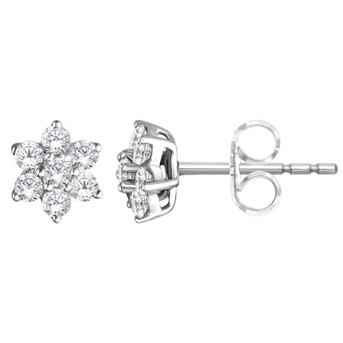 14K White Gold 3/8 ct tw Diamond Flower Cluster Earrings