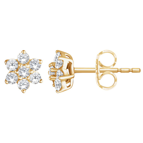 14K Yellow Gold 3/8 ct tw Diamond Flower Cluster Earrings