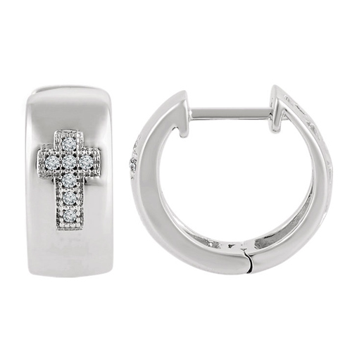 Sterling Silver .05 ct tw Diamond Cross Huggie Hoop Earrings