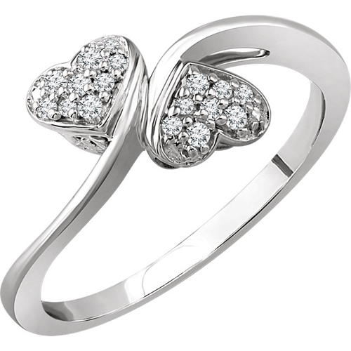 10kt White Gold 1/10 ct Diamond Nestled Hearts Promise Ring