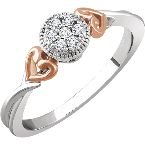 1/10 ct Diamond Cluster Promise Ring with Hearts 10k White & Rose Gold