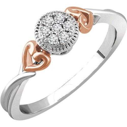 10k White & Rose Gold 1/10 ct Diamond Cluster Promise Ring with Hearts