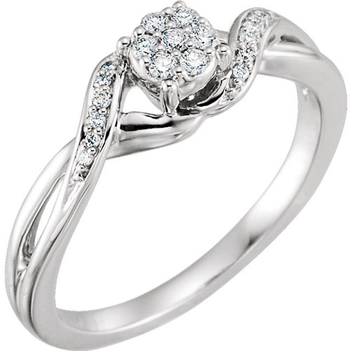10k White Gold 1/8 ct Diamond Cluster Bypass Promise Ring