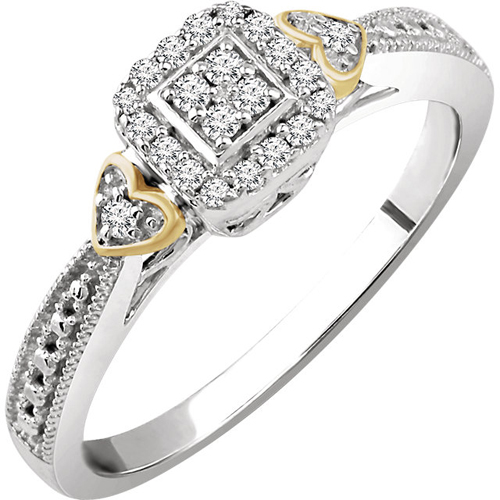 10kt White Gold 1/6 ct Diamond Halo Promise Ring with Hearts