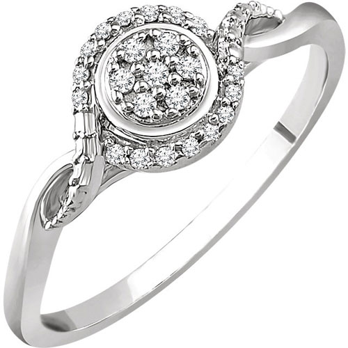 10k White Gold 1/10 ct Diamond Cluster Promise Ring