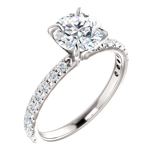 1 ct Forever One Moissanite Ring with 1/3 ct Diamonds 14k White Gold