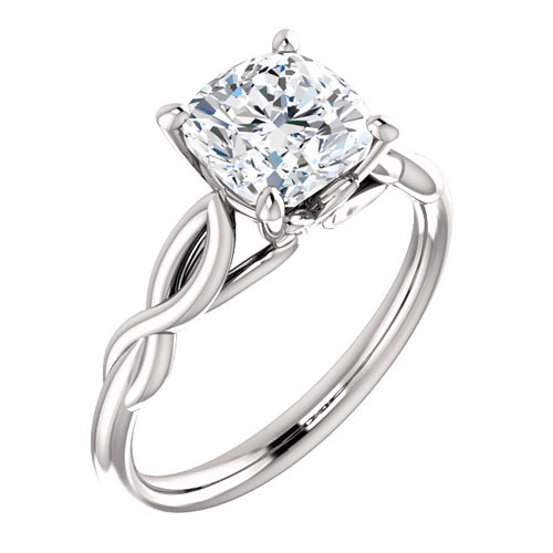 14k White Gold 1.6 ct Cushion Forever One Moissanite Twist Ring