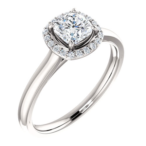 0.6 ct Cushion Forever One Moissanite Halo Ring with Diamonds