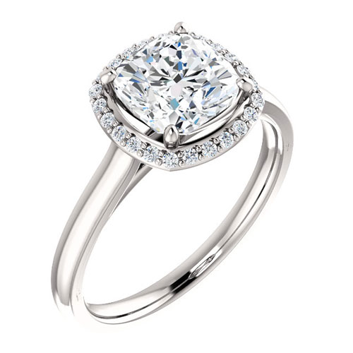 14k White Gold 1.6 ct Cushion Forever One Moissanite Diamond Halo Ring