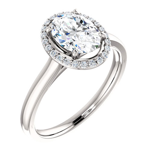 14k White Gold 1.5 ct Oval Forever One Moissanite Ring .12 ct Diamonds