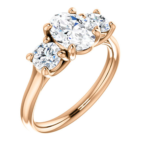2.1 ct tw Forever One Oval Moissanite 3-Stone Ring 14k Rose Gold