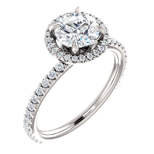 14k White Gold 1 ct Forever One Moissanite Halo Ring 1/3 ct Diamonds