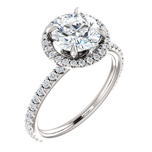 14k White Gold 1.5 ct Forever One Moissanite Halo Ring 3/8 ct Diamonds
