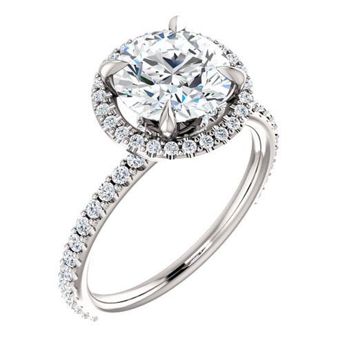 14k White Gold 2 ct Forever One Moissanite Halo Ring 3/8 ct Diamonds