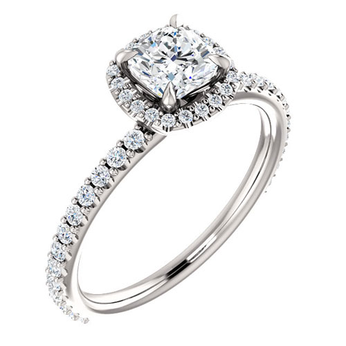 14k White Gold 0.6 ct Cushion Forever One Moissanite Diamond Halo Ring