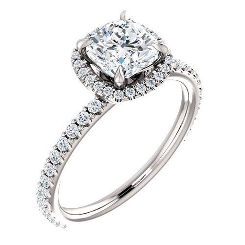 14k White Gold 1.1 ct Cushion Forever One Moissanite Diamond Halo Ring